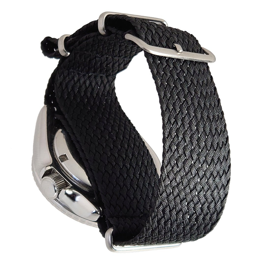 time+ Perlon Military Watch Strap Black - Brushed