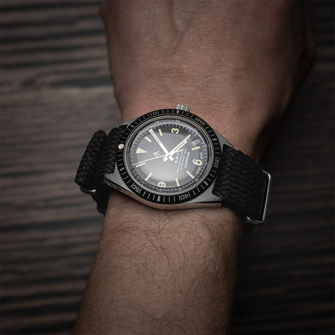 time+ Perlon Military Watch Strap Black - Brushed