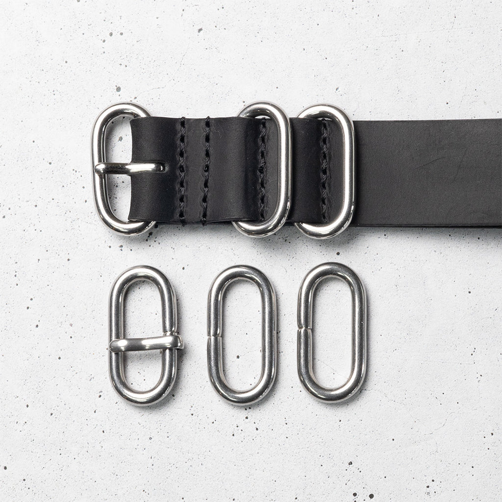 time+ 5-ring ブラックレザー ミリタリーストラップ 腕時計ベルト