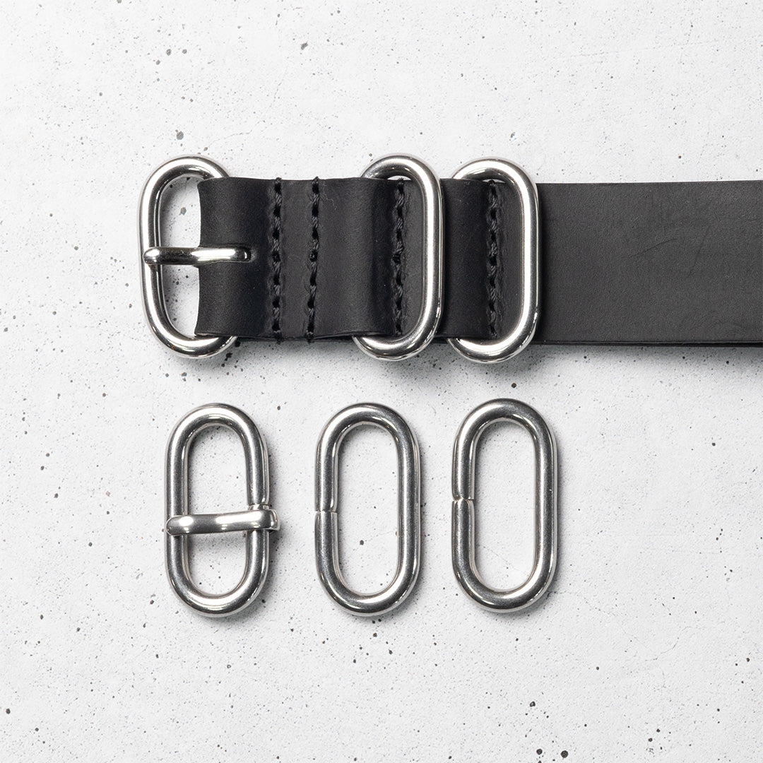 time+ 5-ring ブラックレザー ミリタリーストラップ 腕時計ベルト