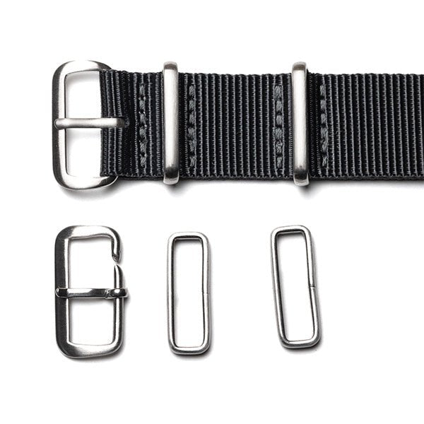 time+ Ballistic Nylon Military Watch Strap / Dark Grey - Brushed, Buckle