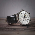 time+ 2 Piece Crocodile Embossed Leather Watch Strap Band Black