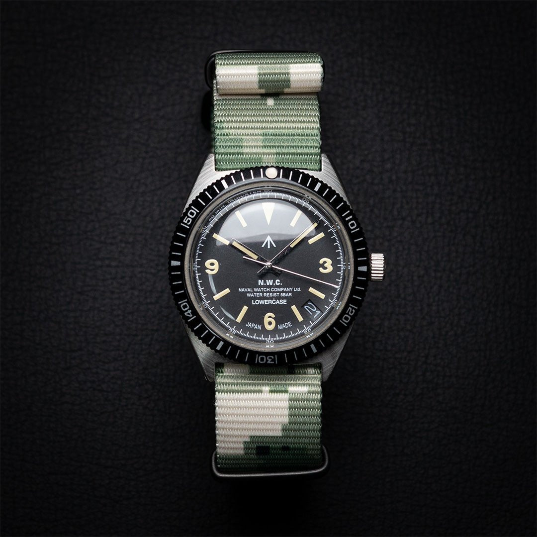 time+ Digital Camo Nylon Military Watch Strap - Matte Black on NAVAL Watch