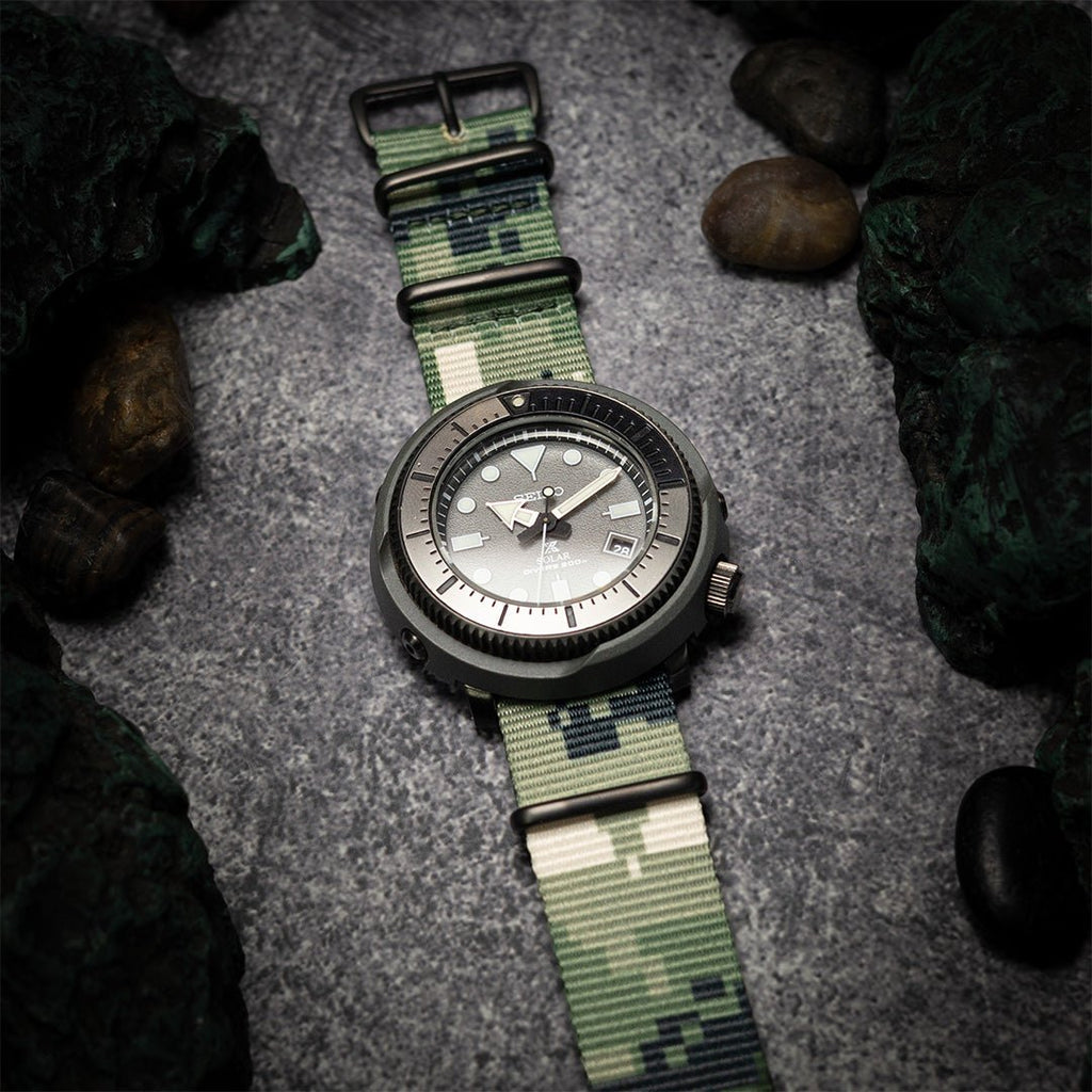 time+ Digital Camo Nylon Military Watch Strap - Matte Black