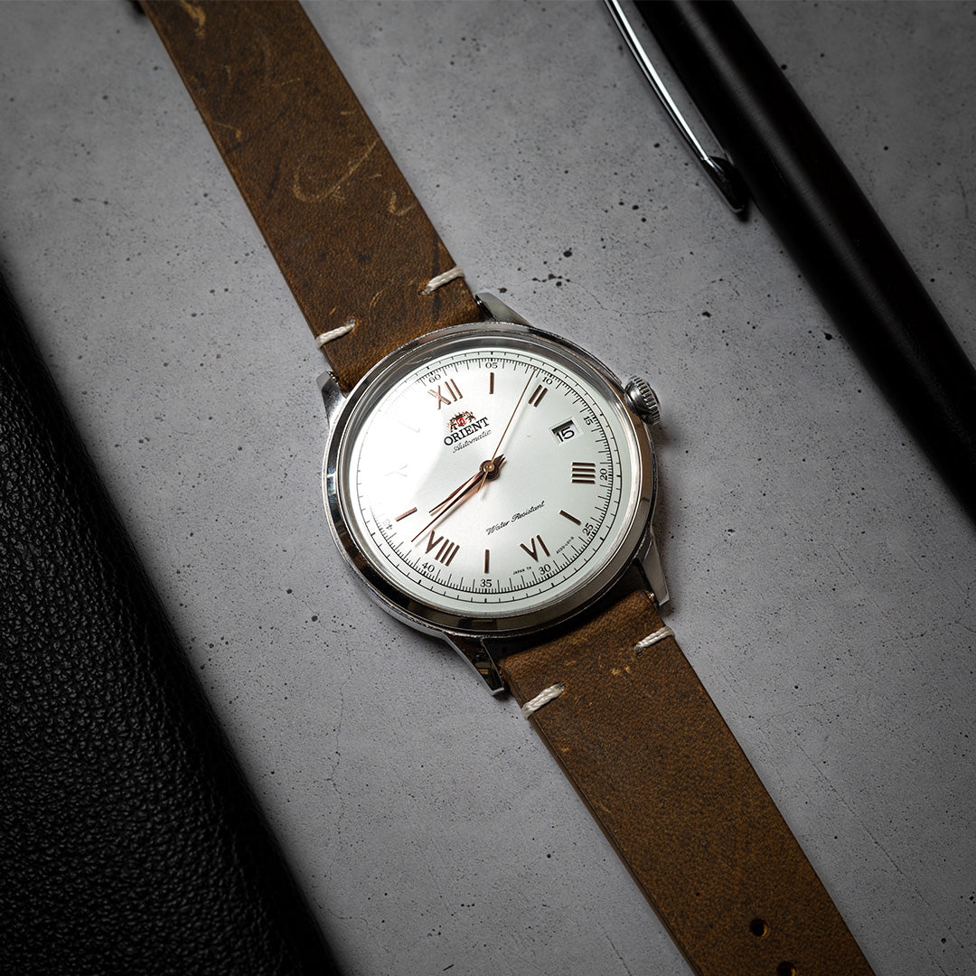 time+ 2 Piece Distressed Leather Watch Strap Vintage Brown