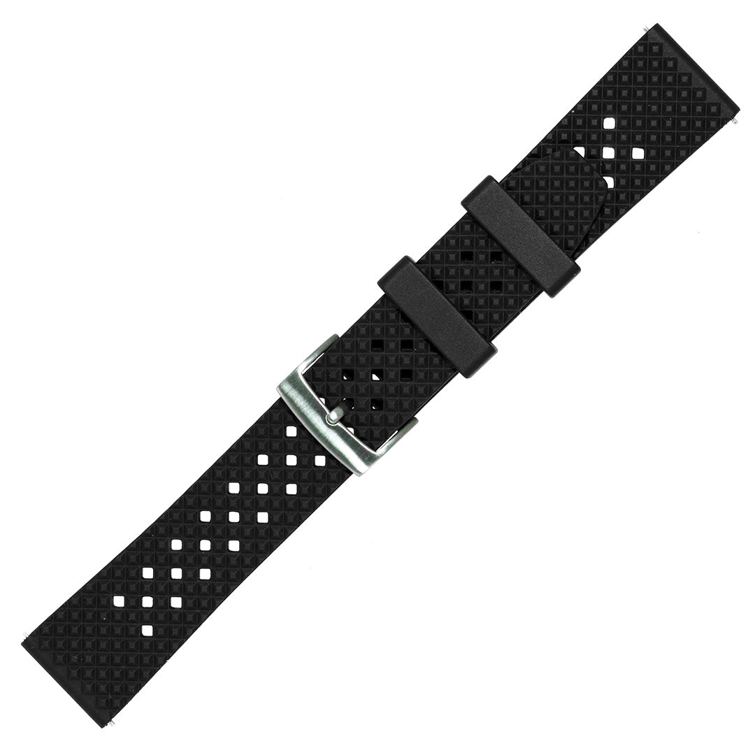 time+ FKM Rubber Fluororubber Tropical Style Quick Release 2 Piece Watch Strap Band Black