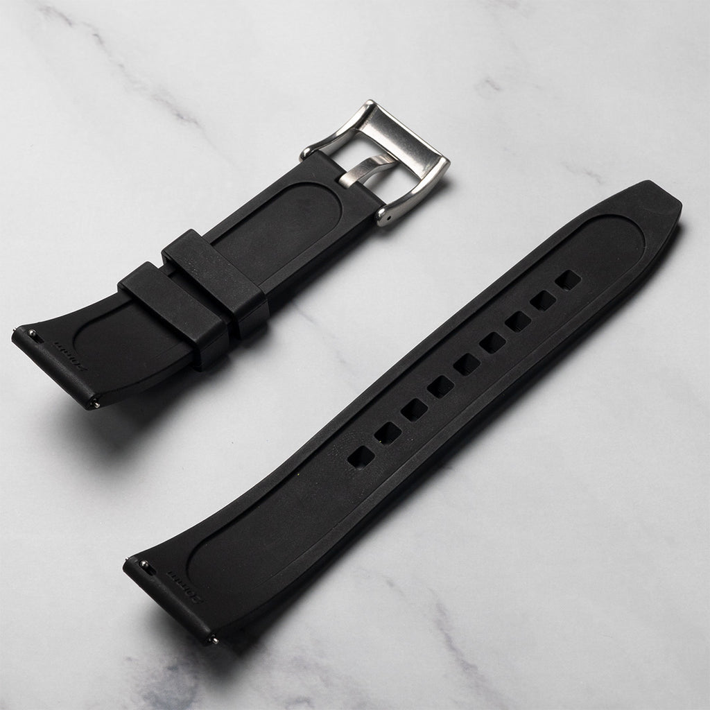 time+ FKM Rubber Raised Line Quick Release Watch Strap Black