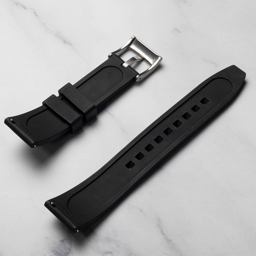 time+ FKM Rubber Raised Line Quick Release Watch Strap Black