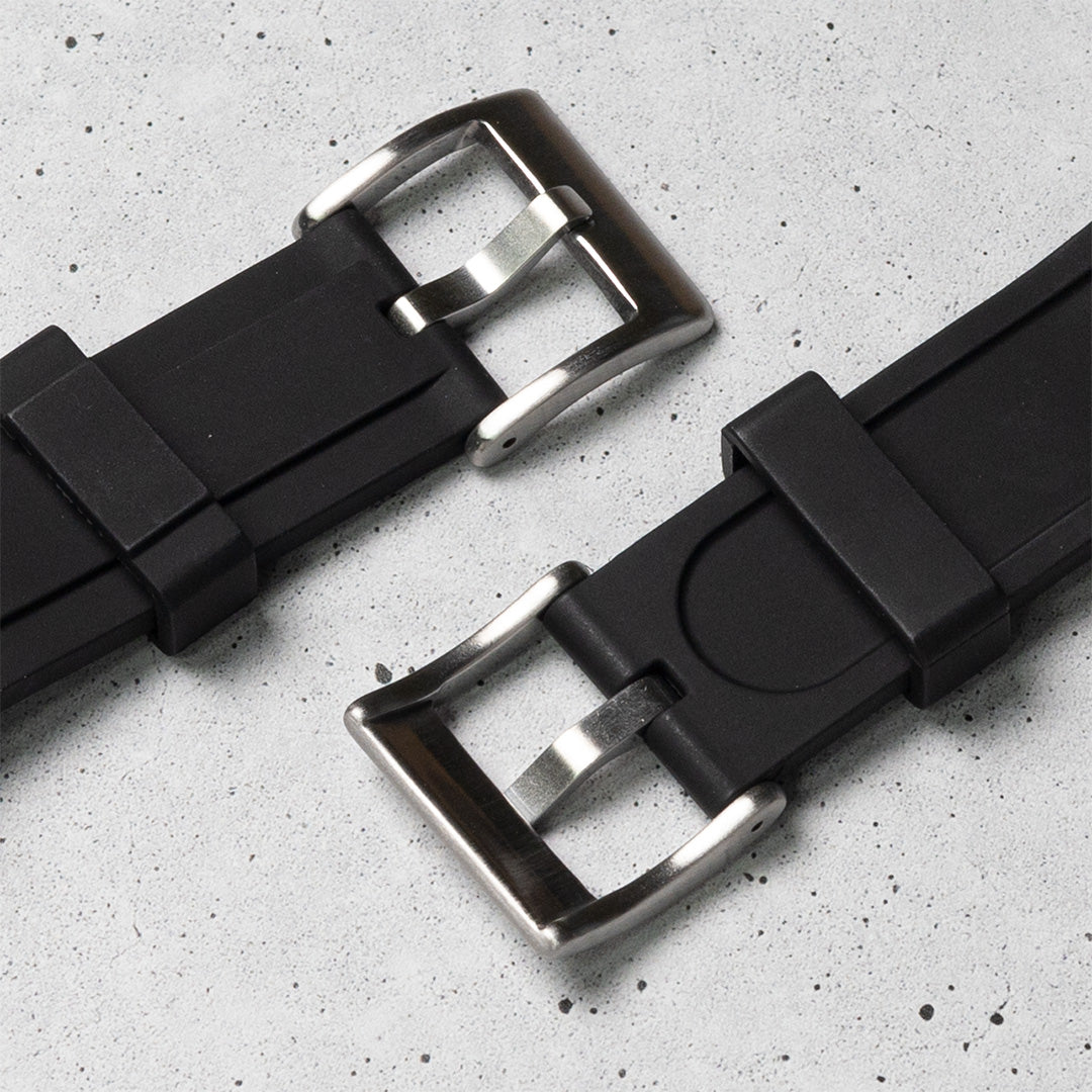 time+ FKM Rubber Raised Line Quick Release Watch Strap Black