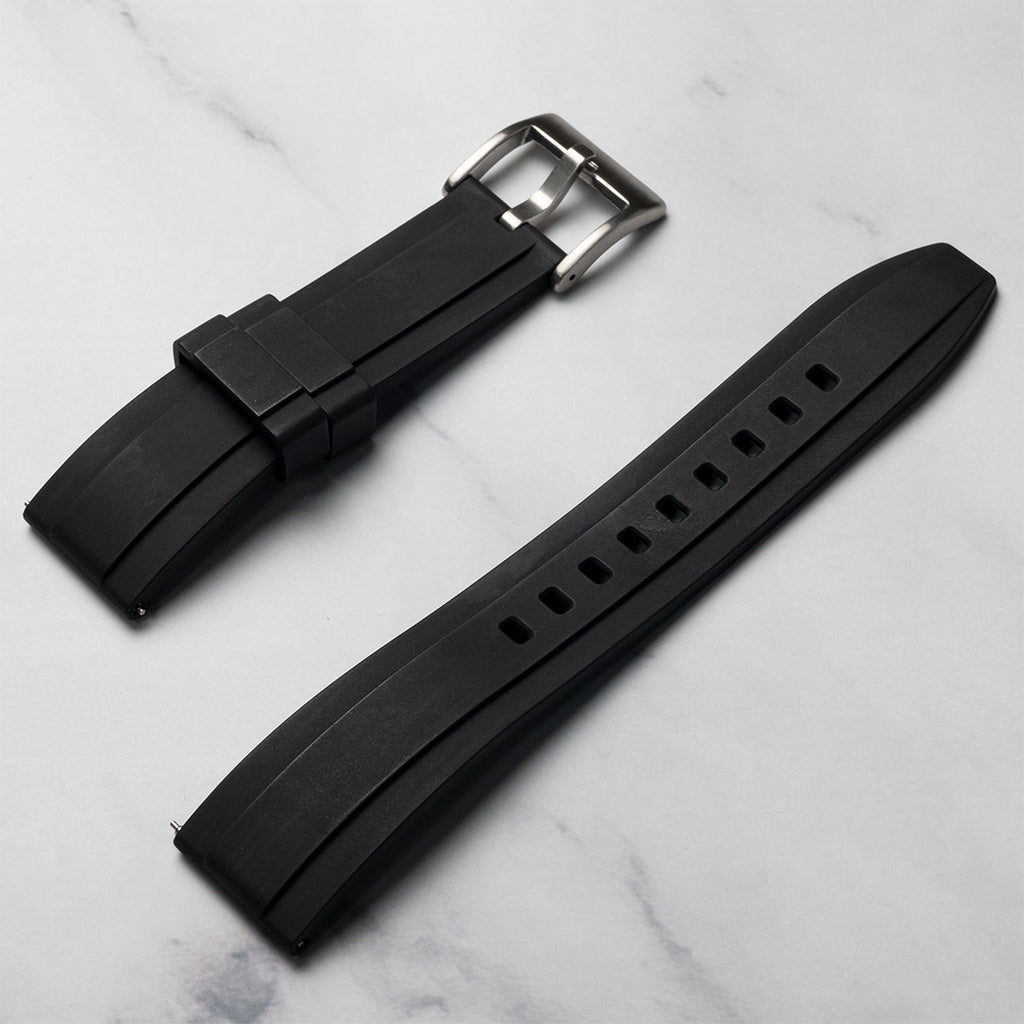 time+ FKM Rubber Raised Line Quick Release Watch Strap Black