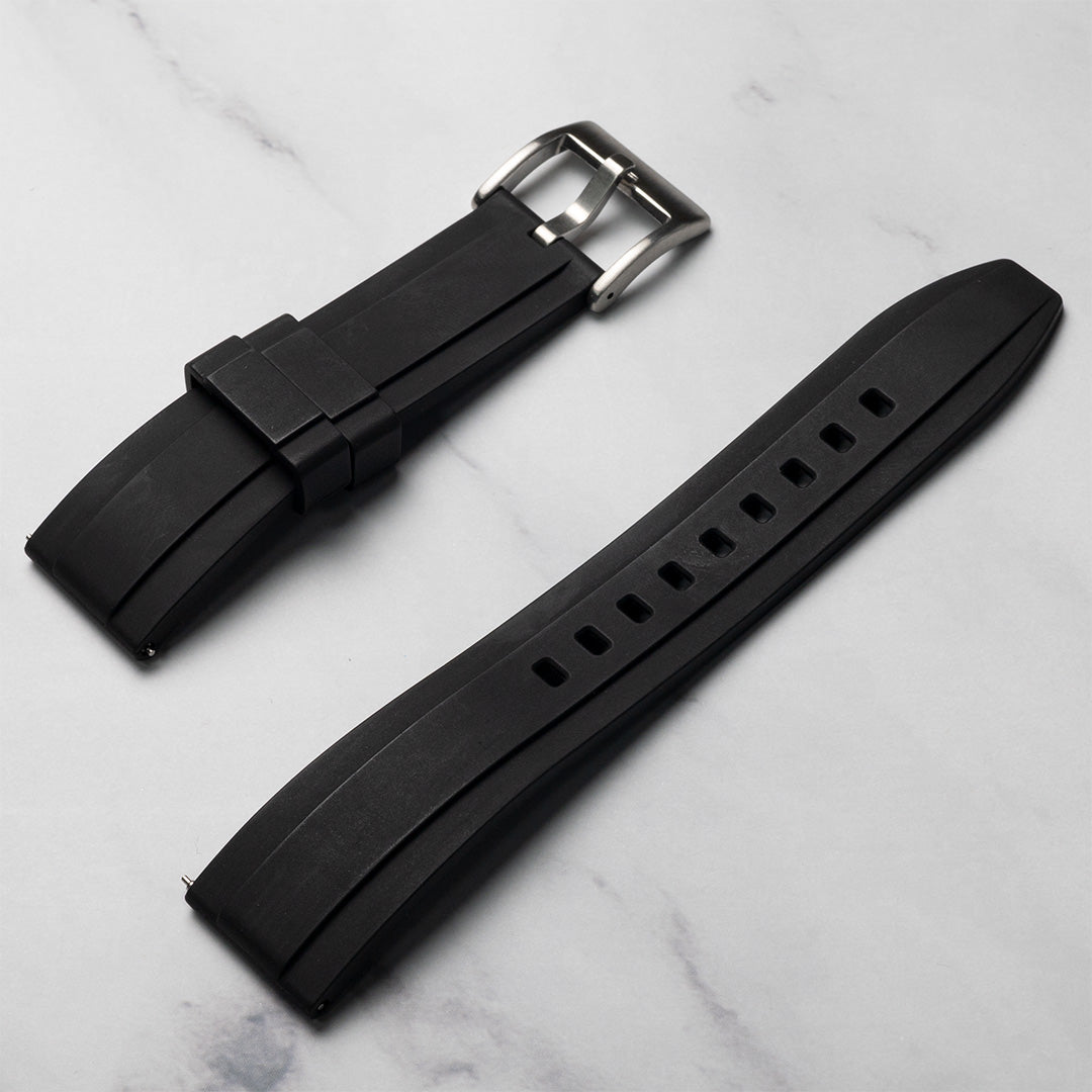 time+ FKM Rubber Raised Line Quick Release Watch Strap Black