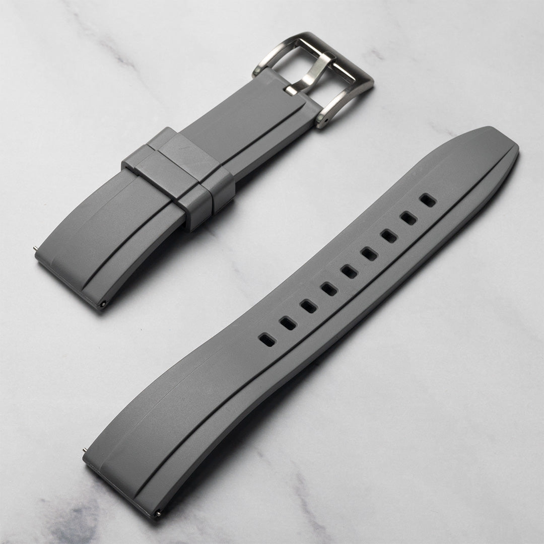 time+ FKM Rubber Raised Line Quick Release Watch Strap Grey