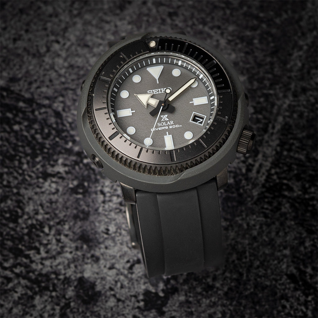 time+ FKM Rubber Raised Line Quick Release Watch Strap Black