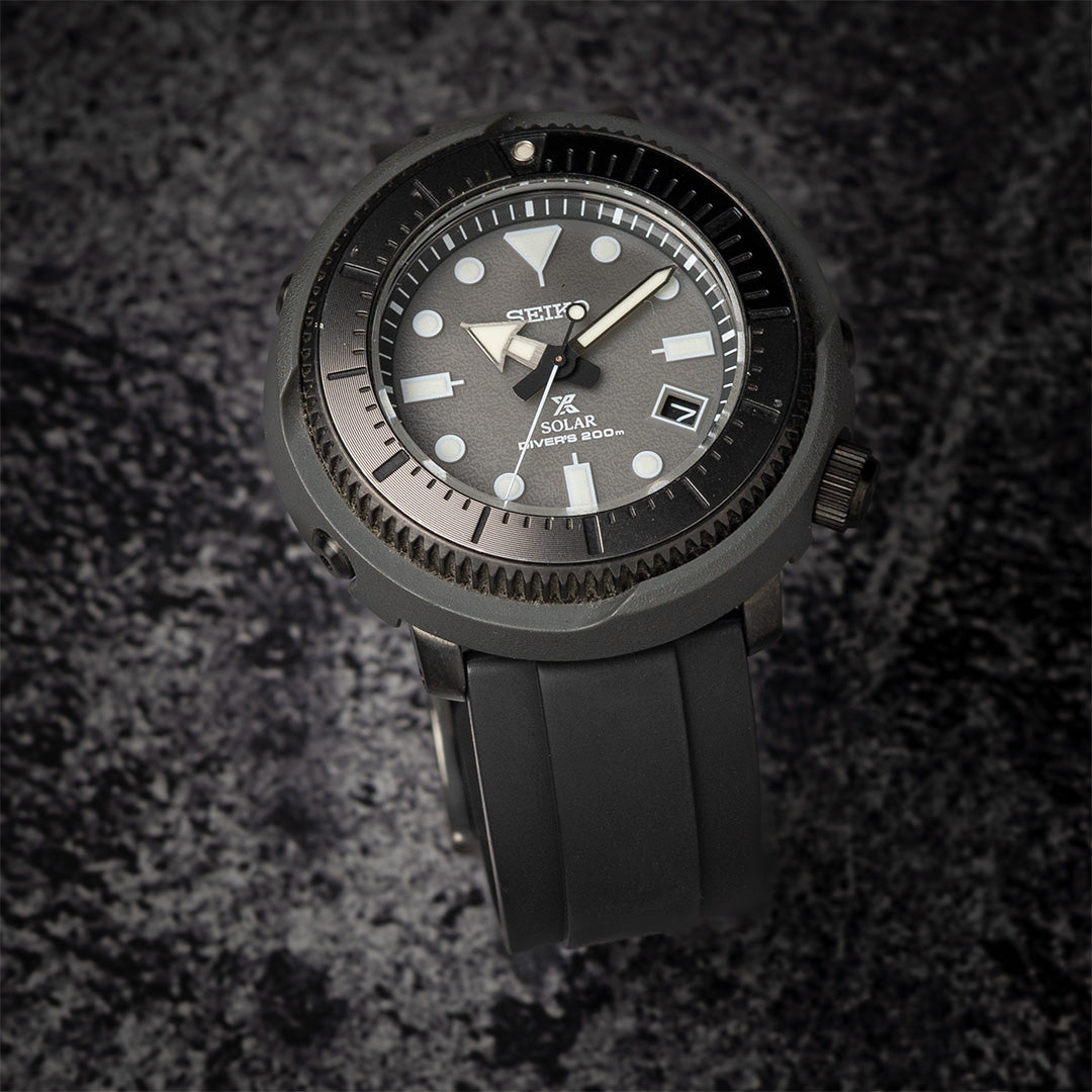 time+ FKM Rubber Raised Line Quick Release Watch Strap Black