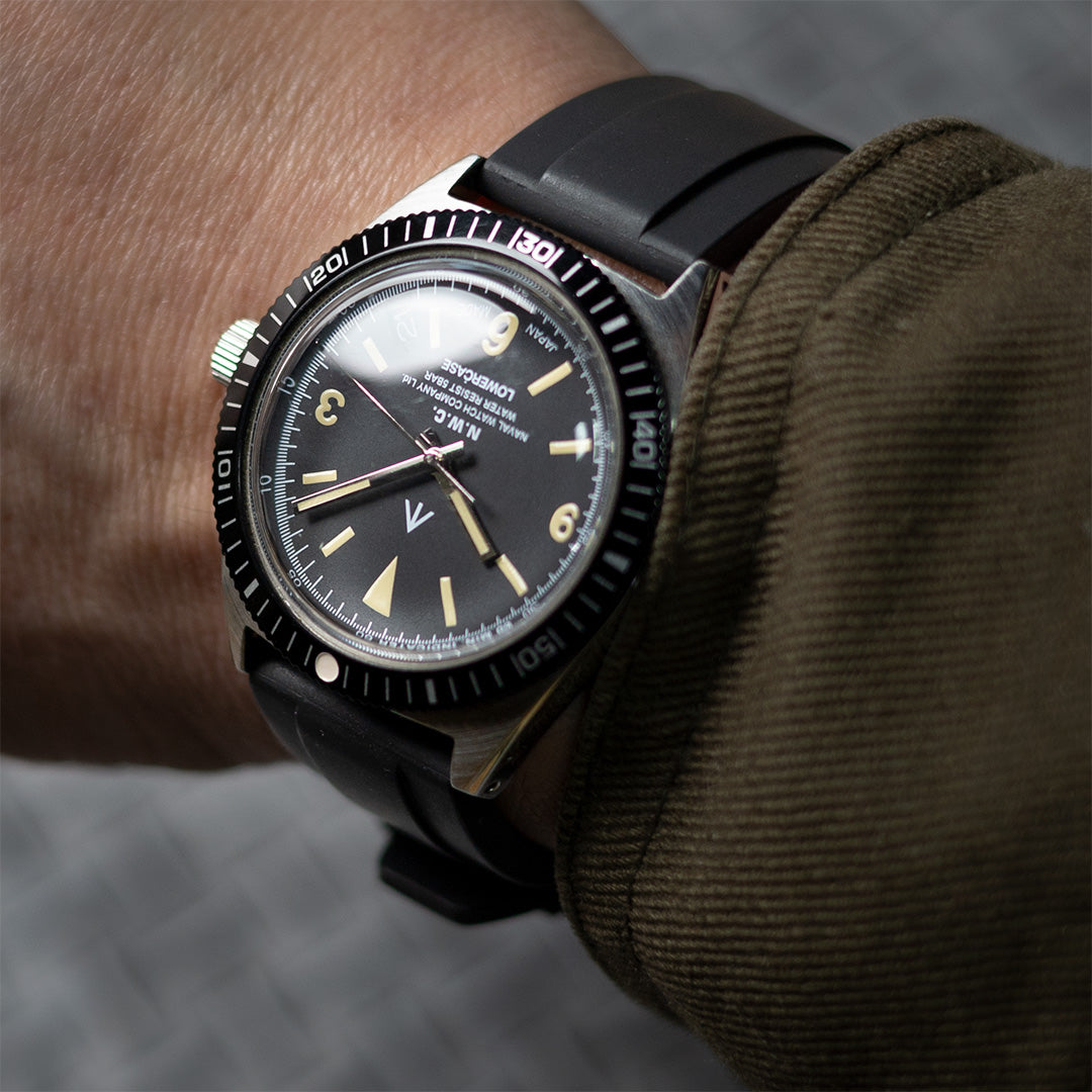 time+ FKM Rubber Raised Line Quick Release Watch Strap Black