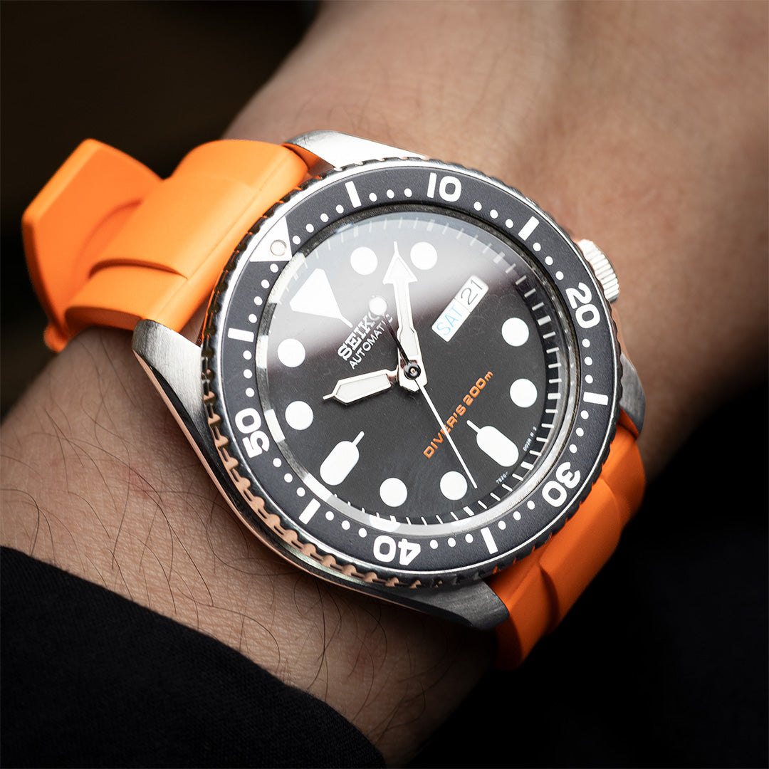 time+ FKM Rubber Raised Line Quick Release Watch Strap Orange