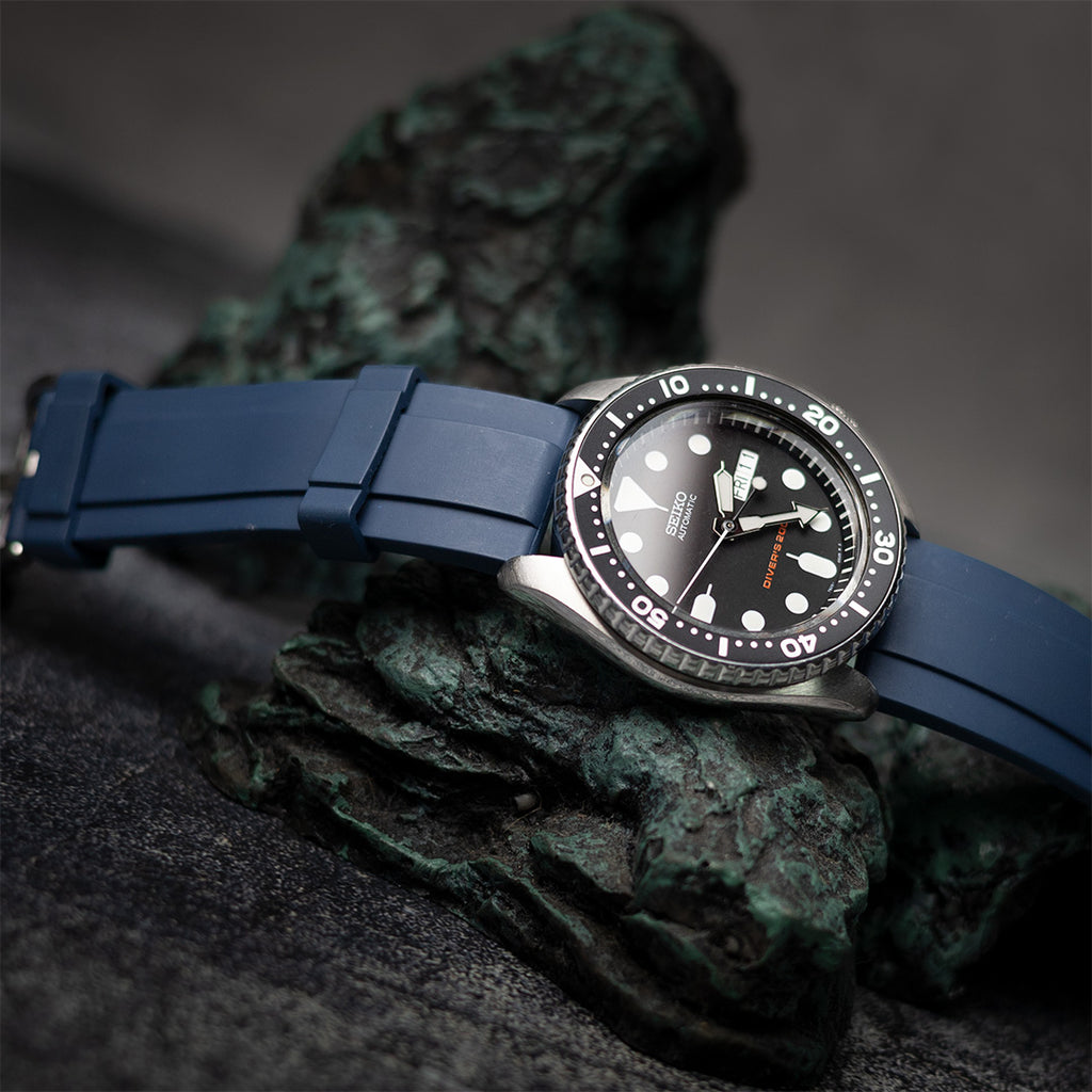 time+ FKM Rubber Raised Line Quick Release Watch Strap Navy