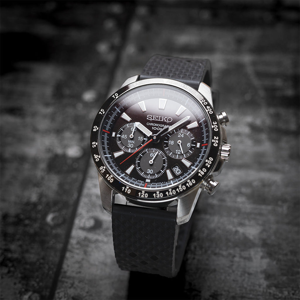 time+ FKM Rubber Tropical Quick Release Watch Strap Black