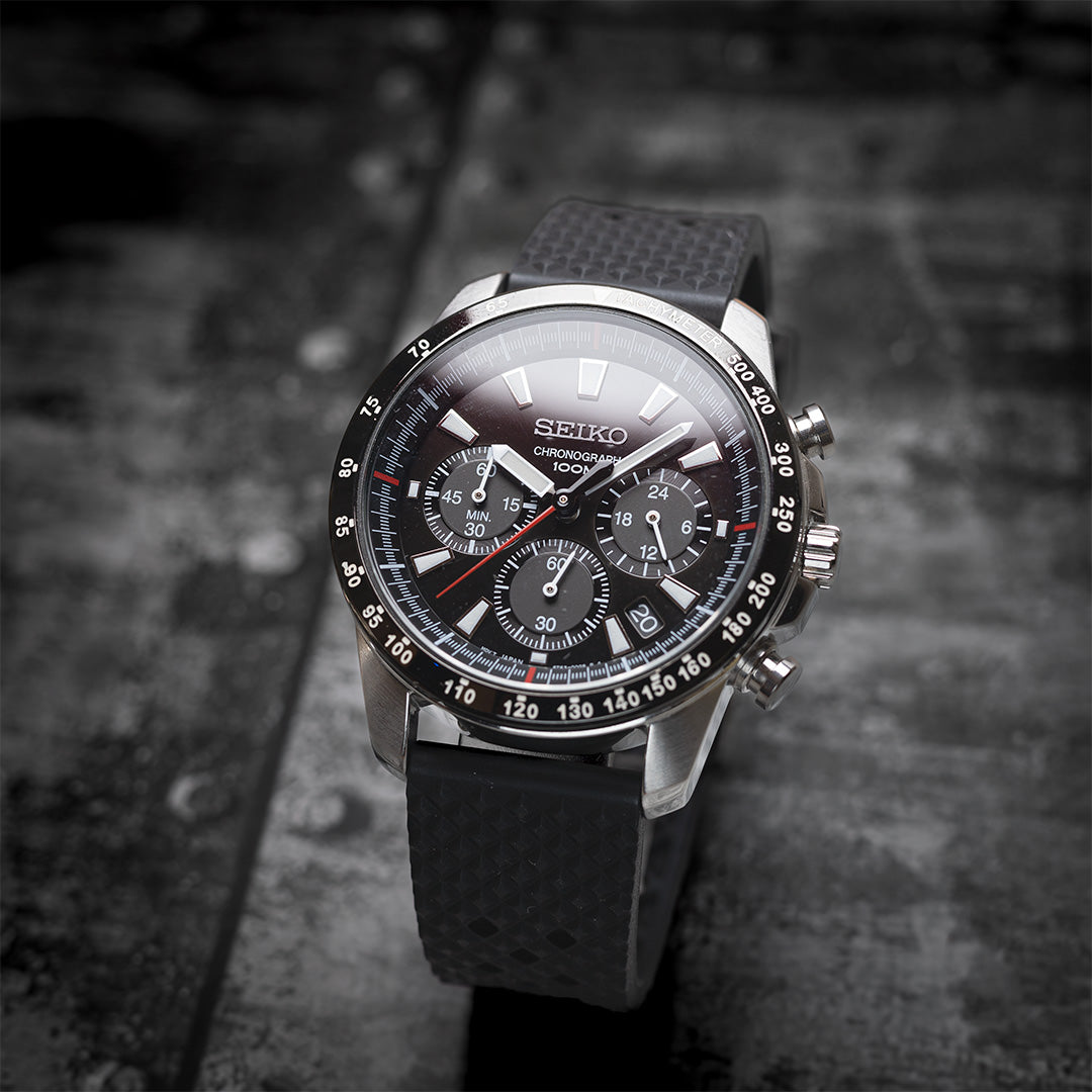 time+ FKM Rubber Tropical Quick Release Watch Strap Black