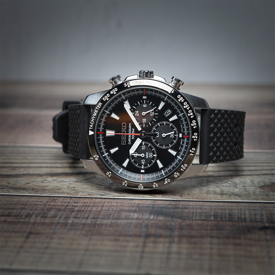 time+ FKM Rubber Tropical Quick Release Watch Strap Black