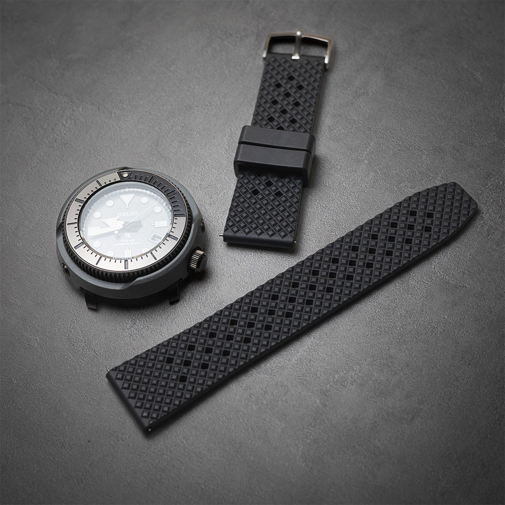 time+ FKM Rubber Tropical Quick Release Watch Strap Black