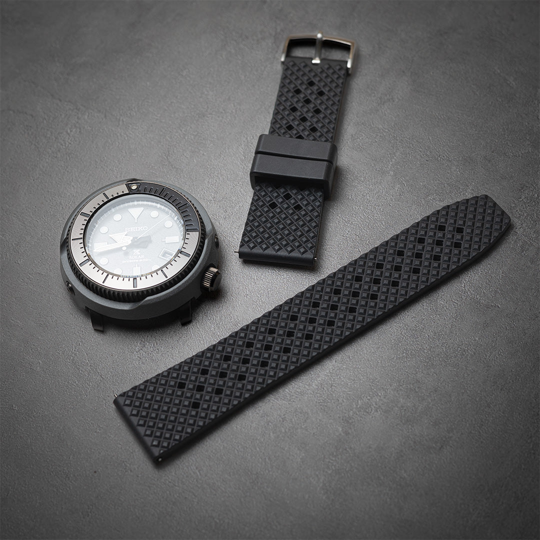 time+ FKM Rubber Tropical Quick Release Watch Strap Black