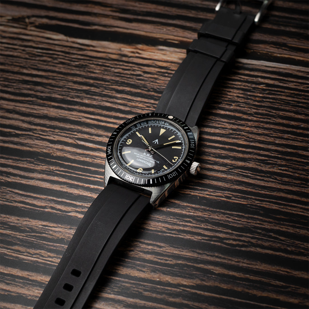 time+ FKM Rubber Raised Line Quick Release Watch Strap Black