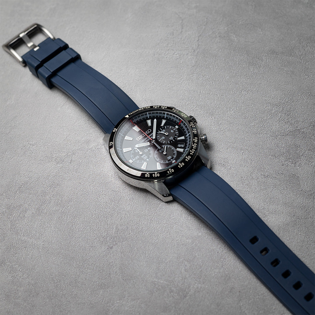 time+ FKM Rubber Raised Line Quick Release Watch Strap Navy