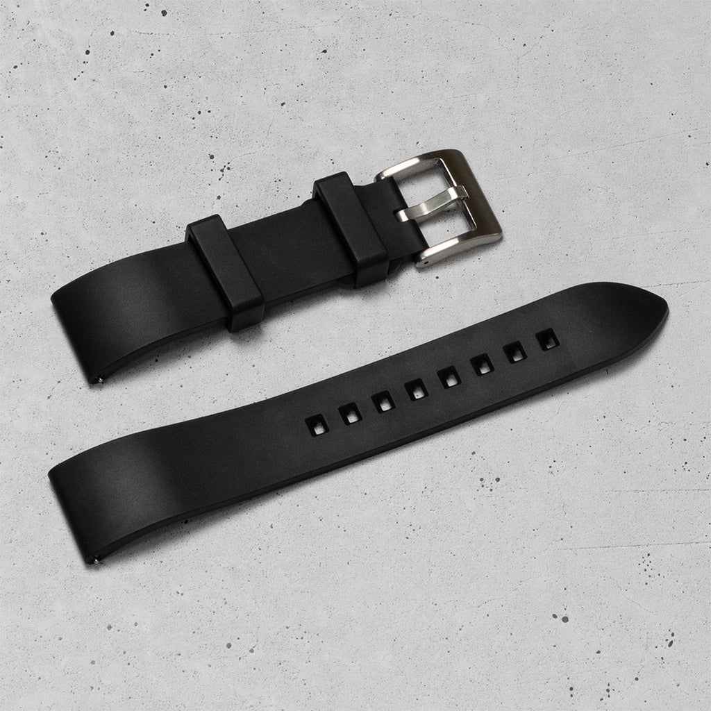 time+ FKM Rubber Smooth Quick Release Watch Strap Black, Front Side