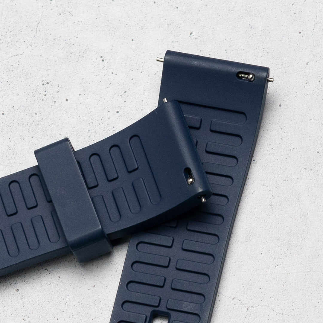 time+ FKM Rubber Smooth Quick Release Watch Strap / Navy, Quick Release Spring Bars