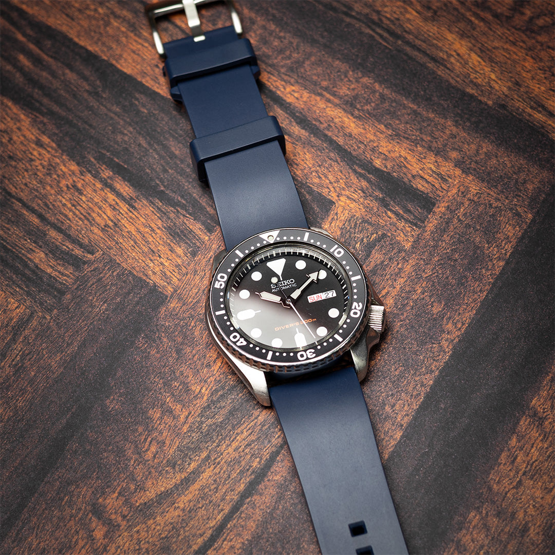 time+ FKM Rubber Smooth Quick Release Watch Strap / Navy