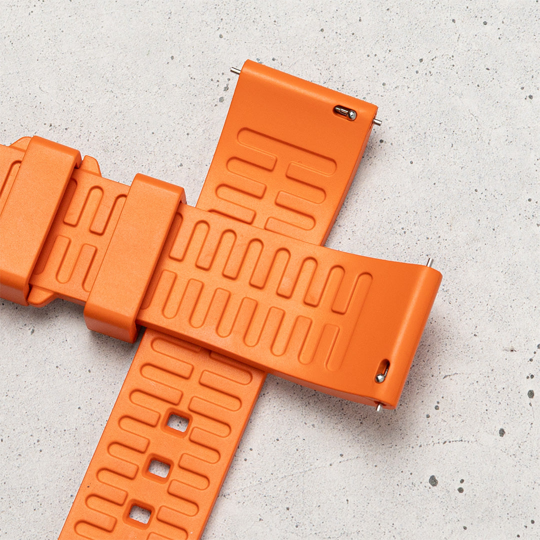 time+ FKM Rubber Smooth Quick Release Watch Strap / Orange, Quick-Release Spring Bars