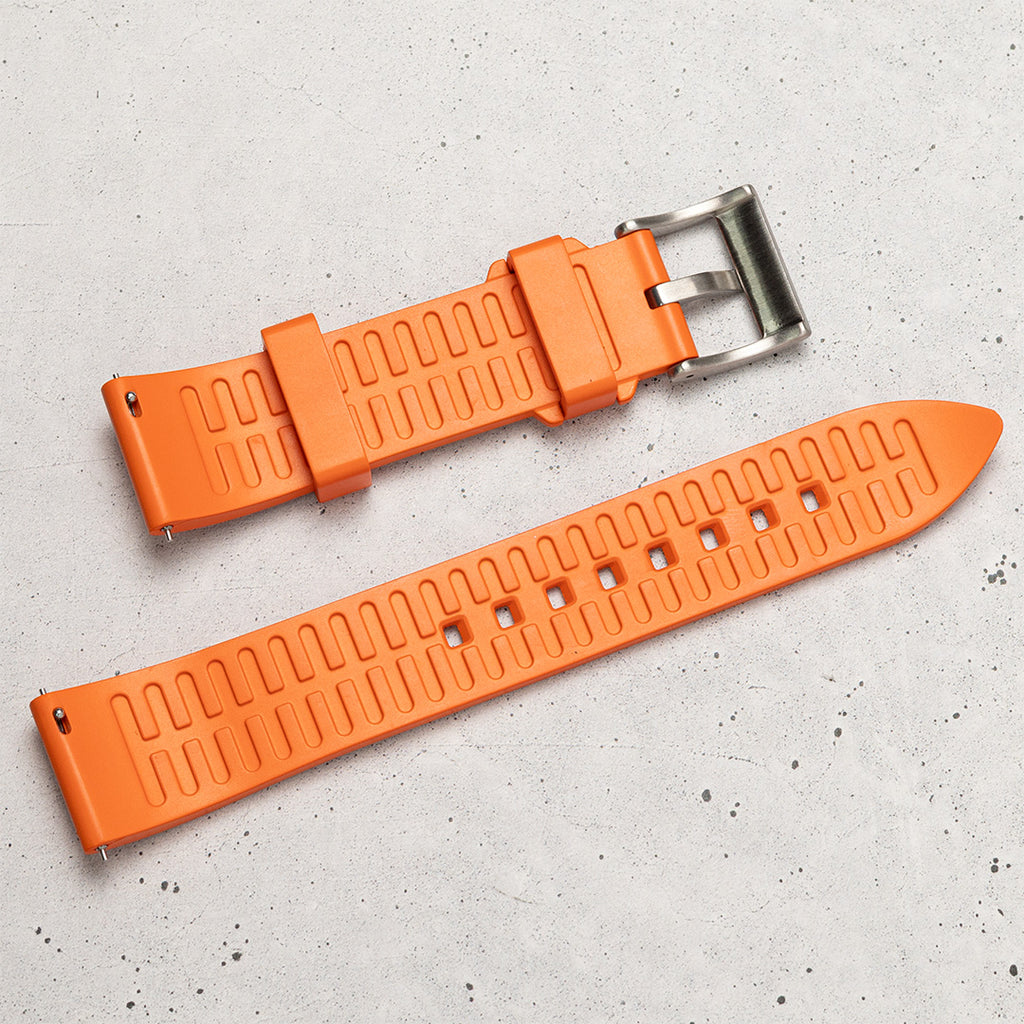 time+ FKM Rubber Smooth Quick Release Watch Strap / Orange, Back Side