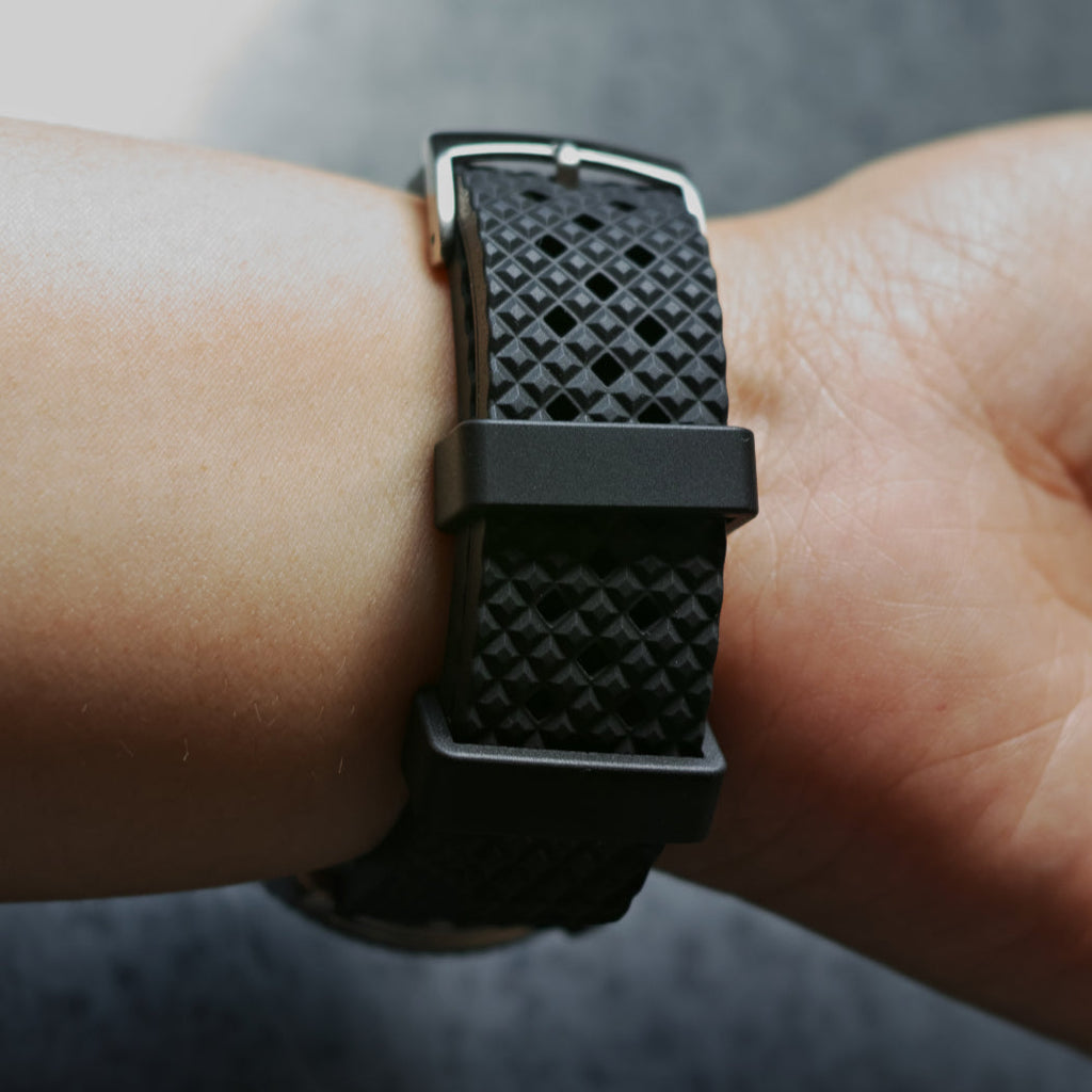 time+ FKM Rubber Tropical Quick Release Watch Strap Black