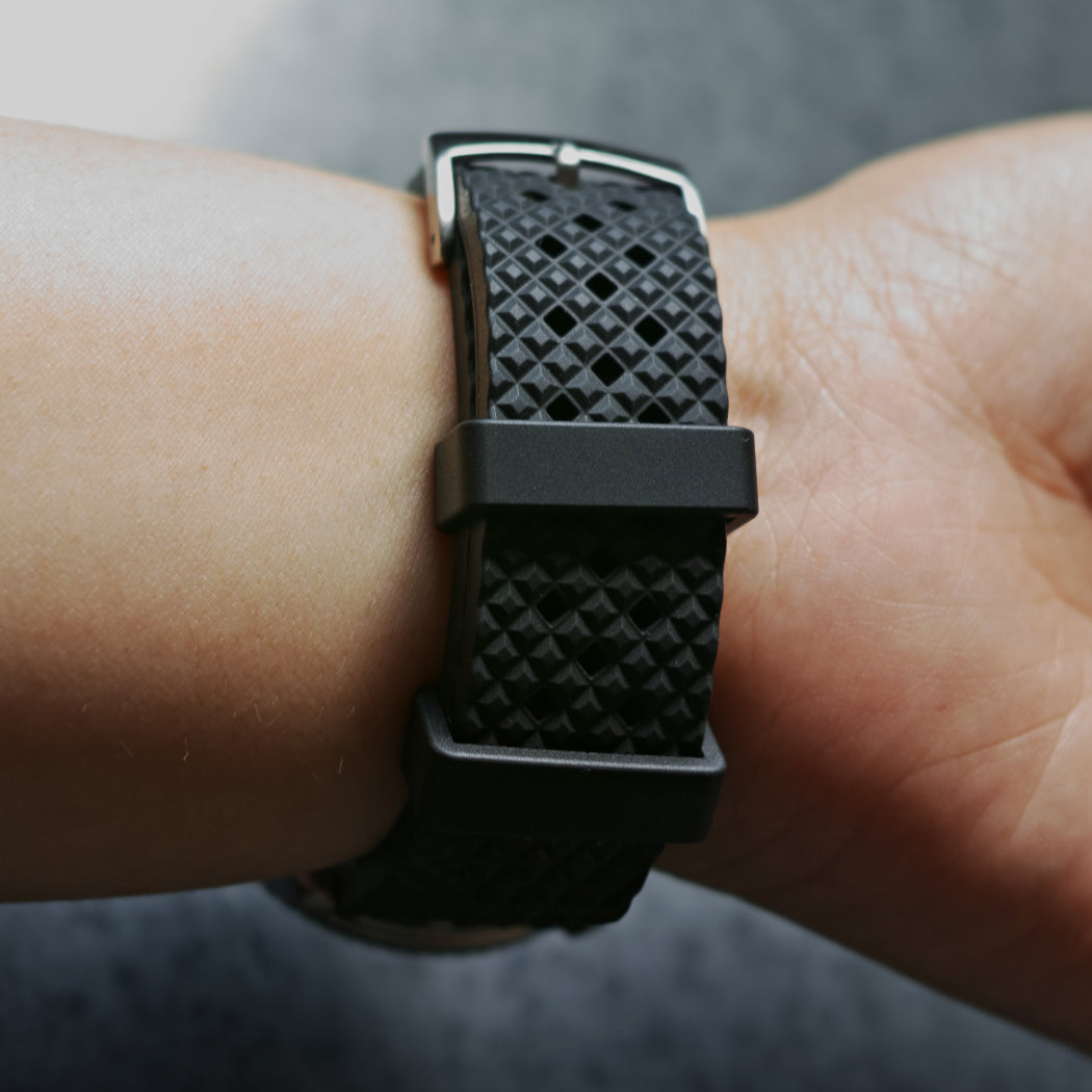 time+ FKM Rubber Tropical Quick Release Watch Strap Black