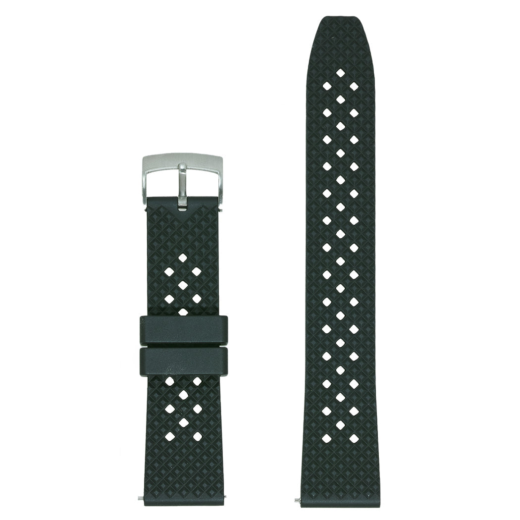 time+ FKM Rubber Fluororubber Tropical Style Quick Release 2 Piece Watch Strap Band Black