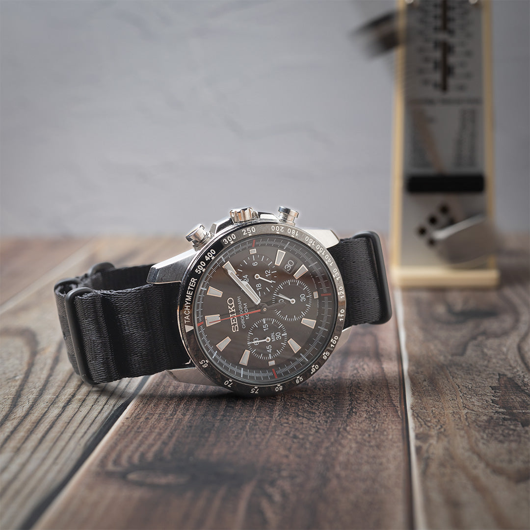 time+ Silky Seat Belt Nylon Military Watch Strap Black