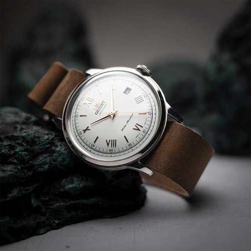 time+ 3-ring Distressed Leather Military Watch Strap Vintage Brown