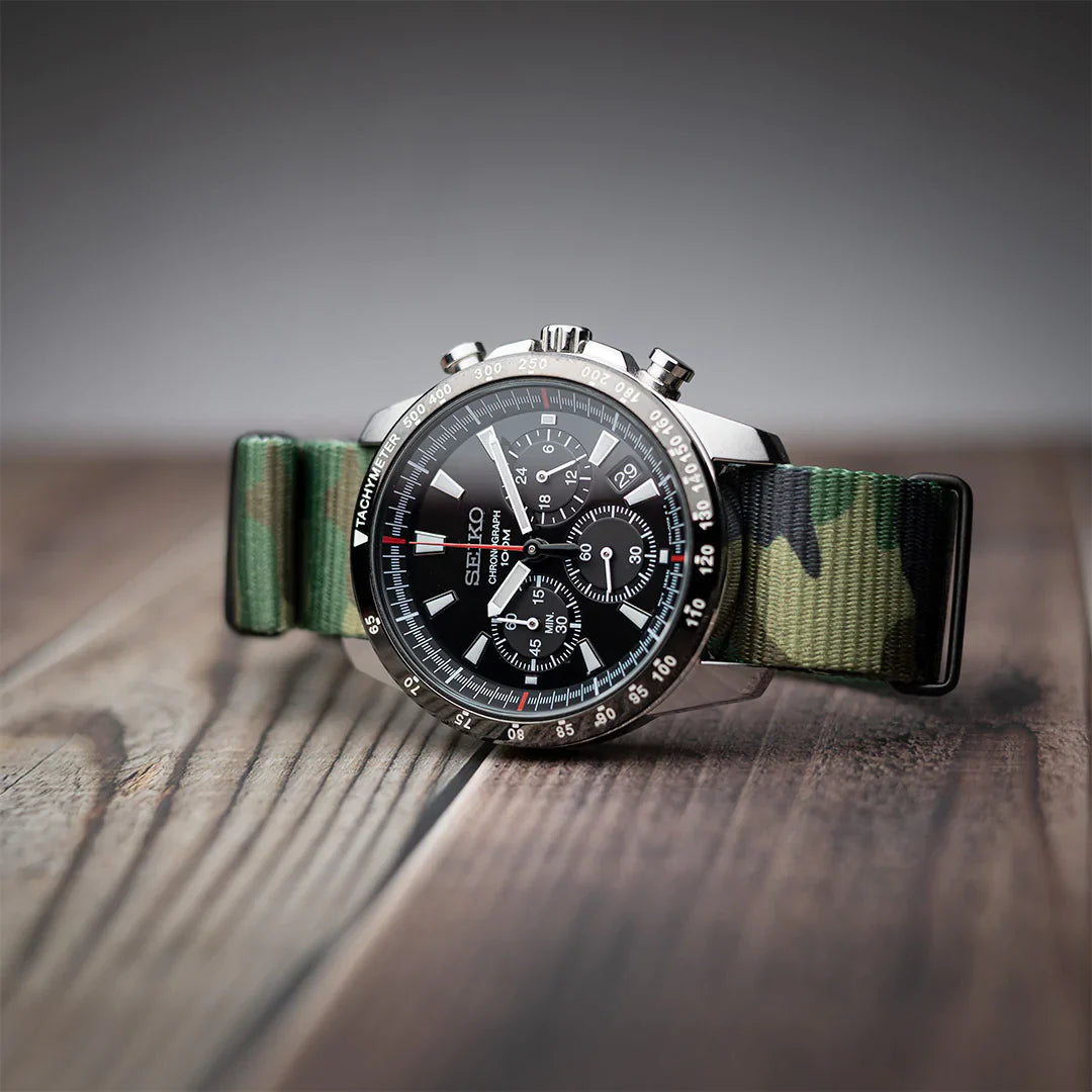 time+ NATO Camo Strap PVD Hardware on SEIKO Chronograph