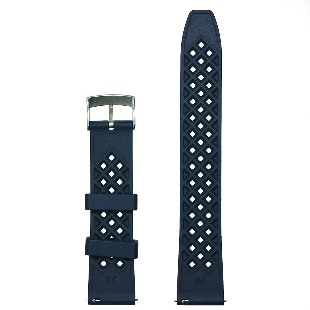 time+ FKM Rubber Fluororubber Tropical Style Quick Release 2 Piece Watch Strap Band Navy