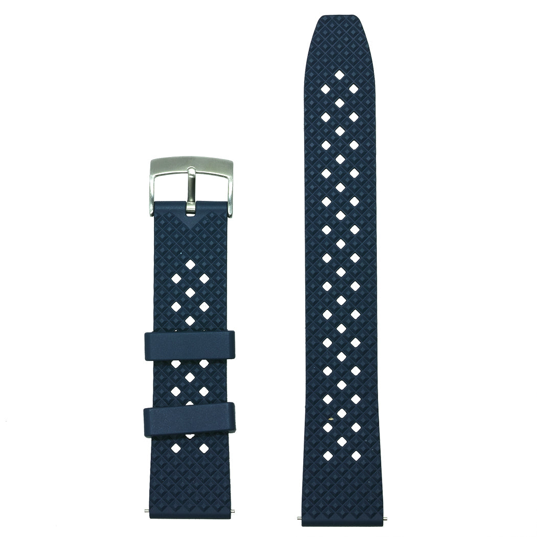 time+ FKM Rubber Fluororubber Tropical Style Quick Release 2 Piece Watch Strap Band Navy