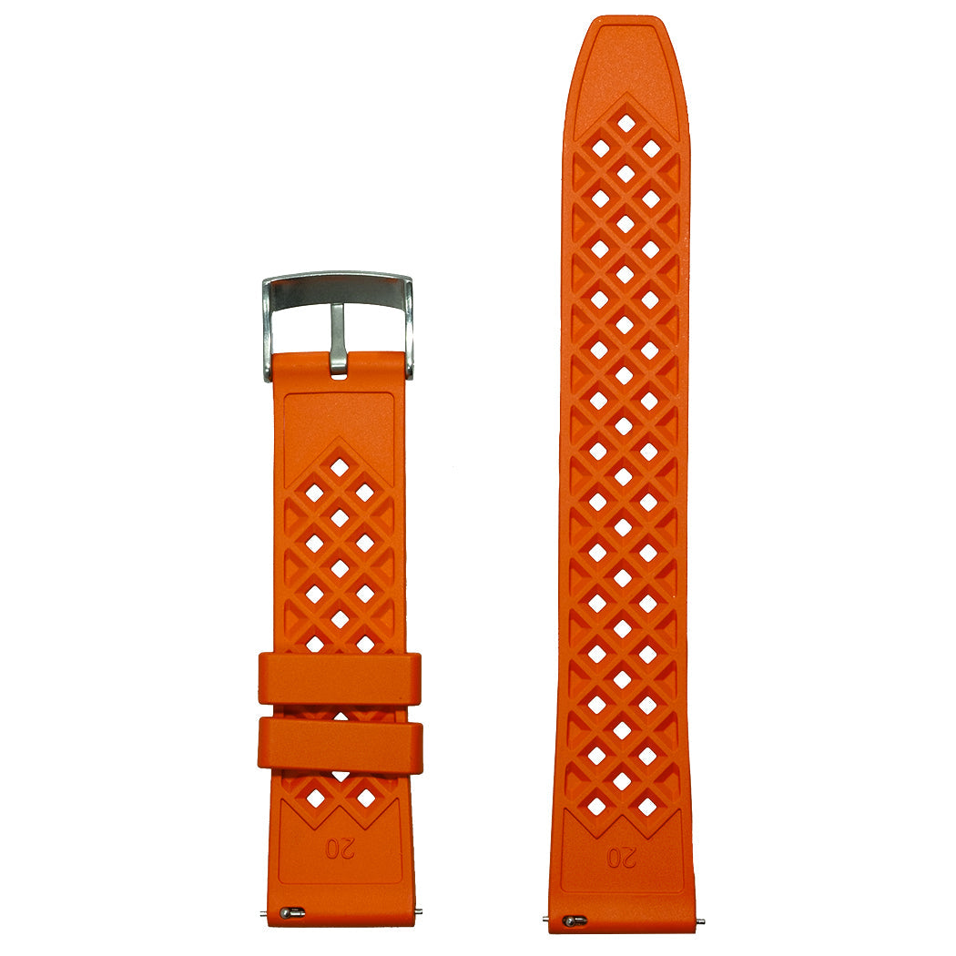 time+ FKM Rubber Fluororubber Tropical Style Quick Release 2 Piece Watch Strap Band Orange