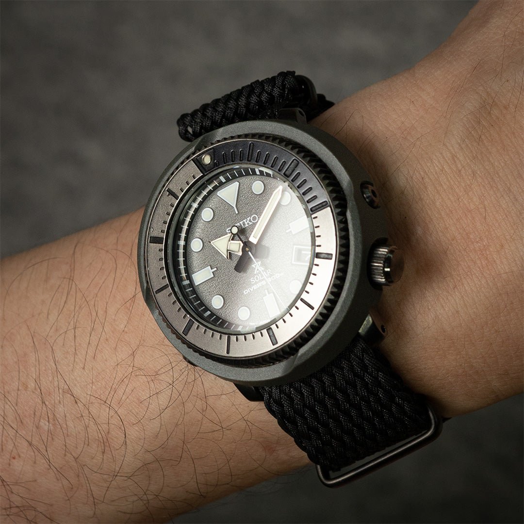 time+ Perlon Military Watch Strap / Black - Matte Black, SEIKO TUNA
