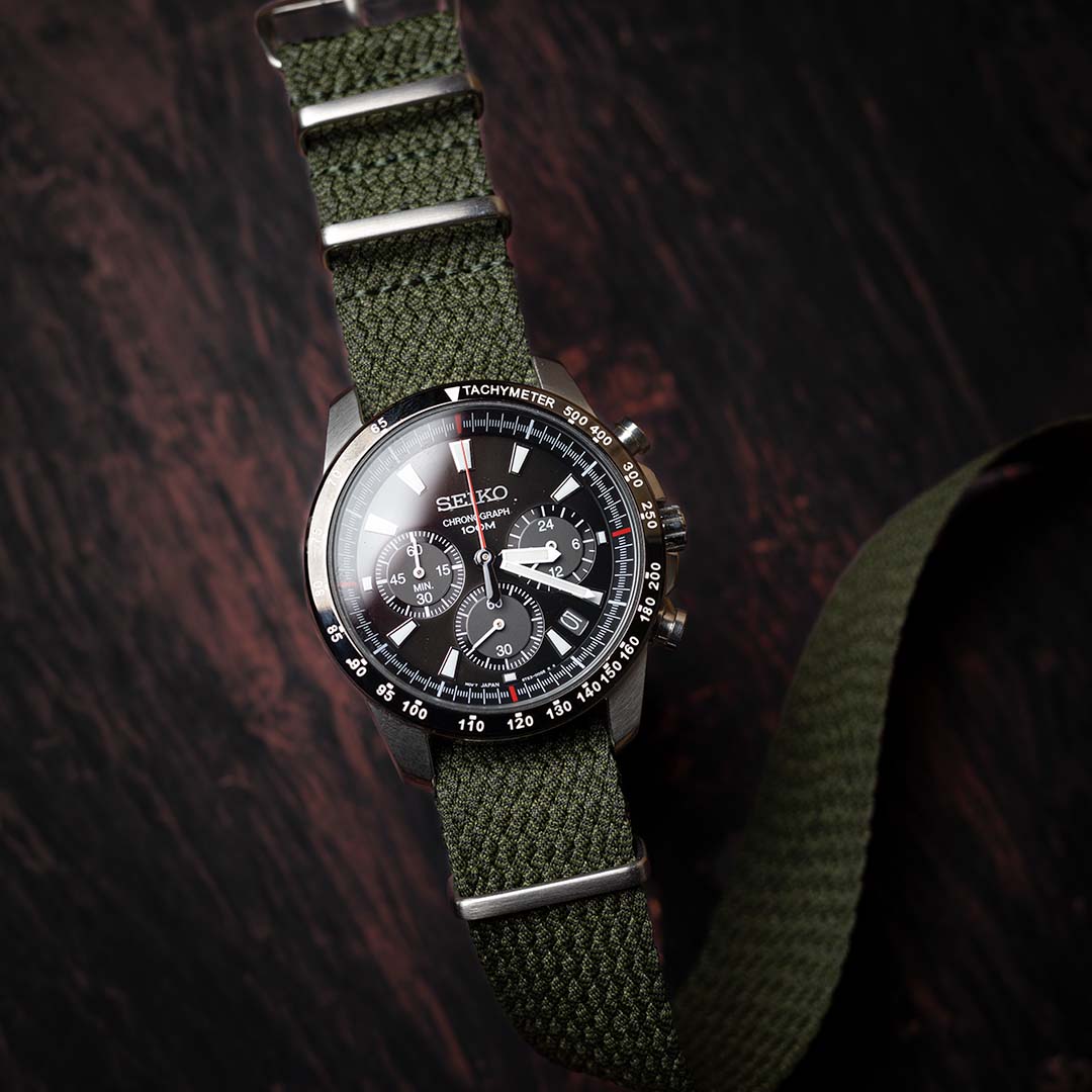 time+ Perlon Military Watch Strap Green