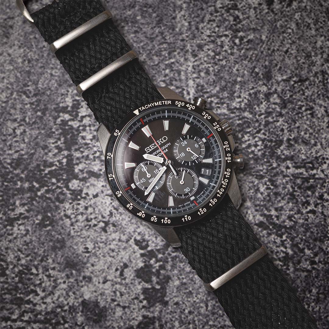 time+ Perlon Military Watch Strap Black