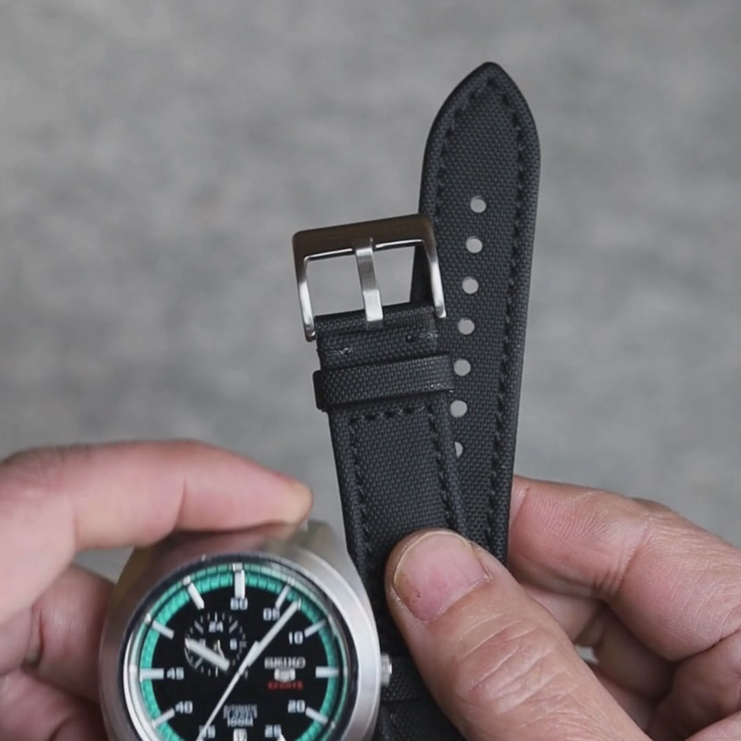 Install time+ Sailcloth Quick Release Watch Strap Black & Black