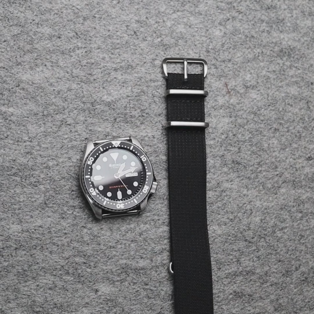 time+ リブ ナイロン ミリタリーストラップ 時計ベルト ブラック
