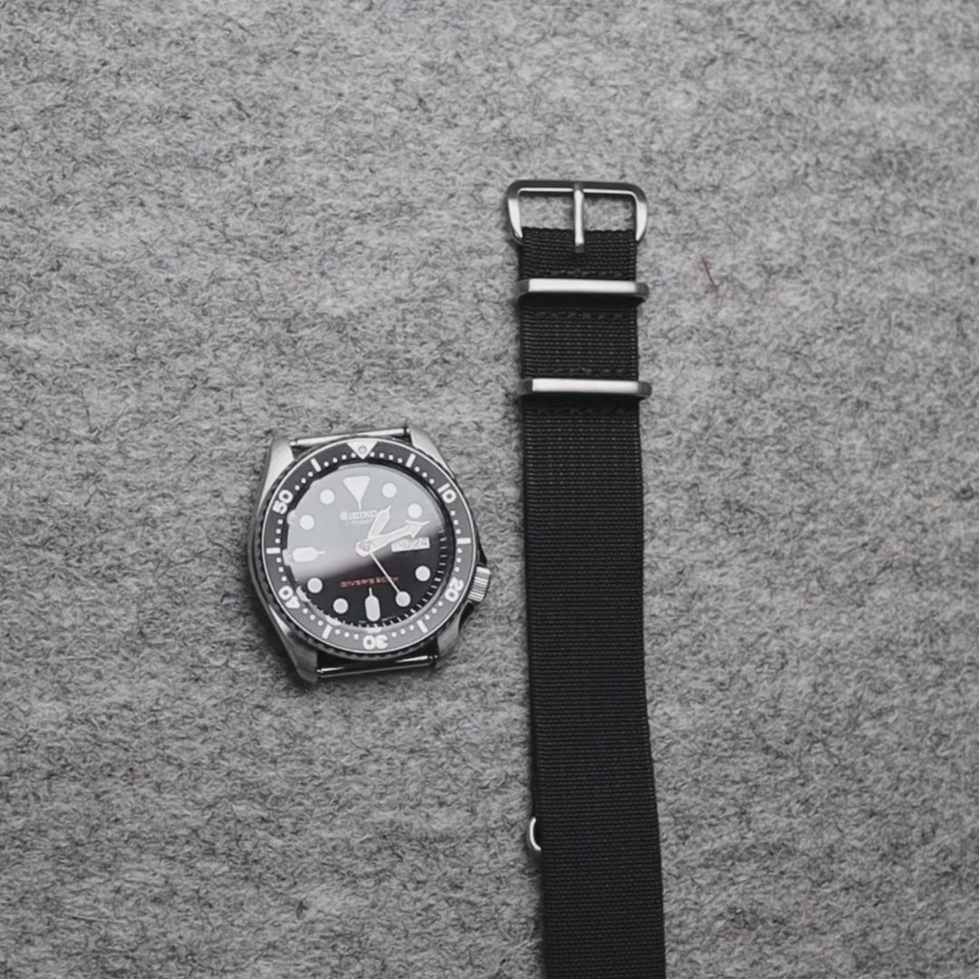 time+ Ribbed Nylon Military Watch Strap Black