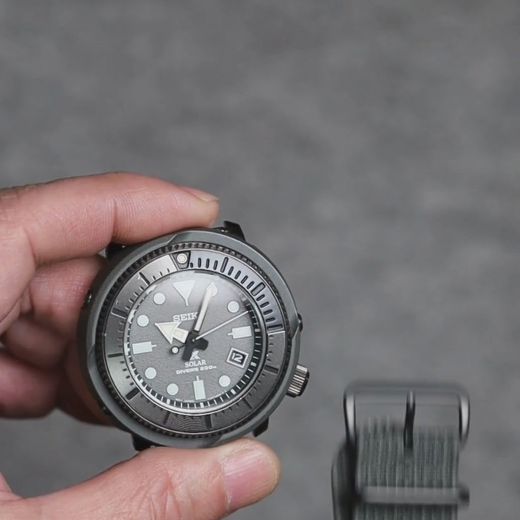 Ribbed Nylon Military Watch Strap Dark Grey Install