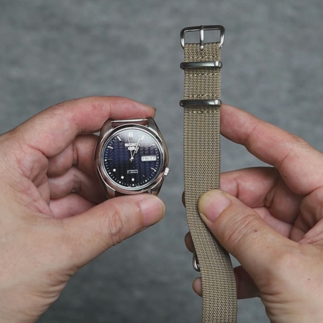 time+ Ribbed Nylon Military Watch Strap Khaki